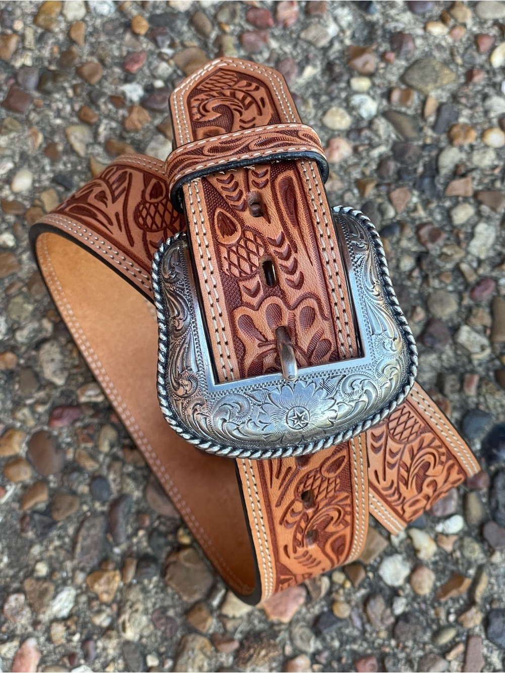 Roper Western Hand Tooled Acorn Genuine Leather Belt Size 36 Cowboy